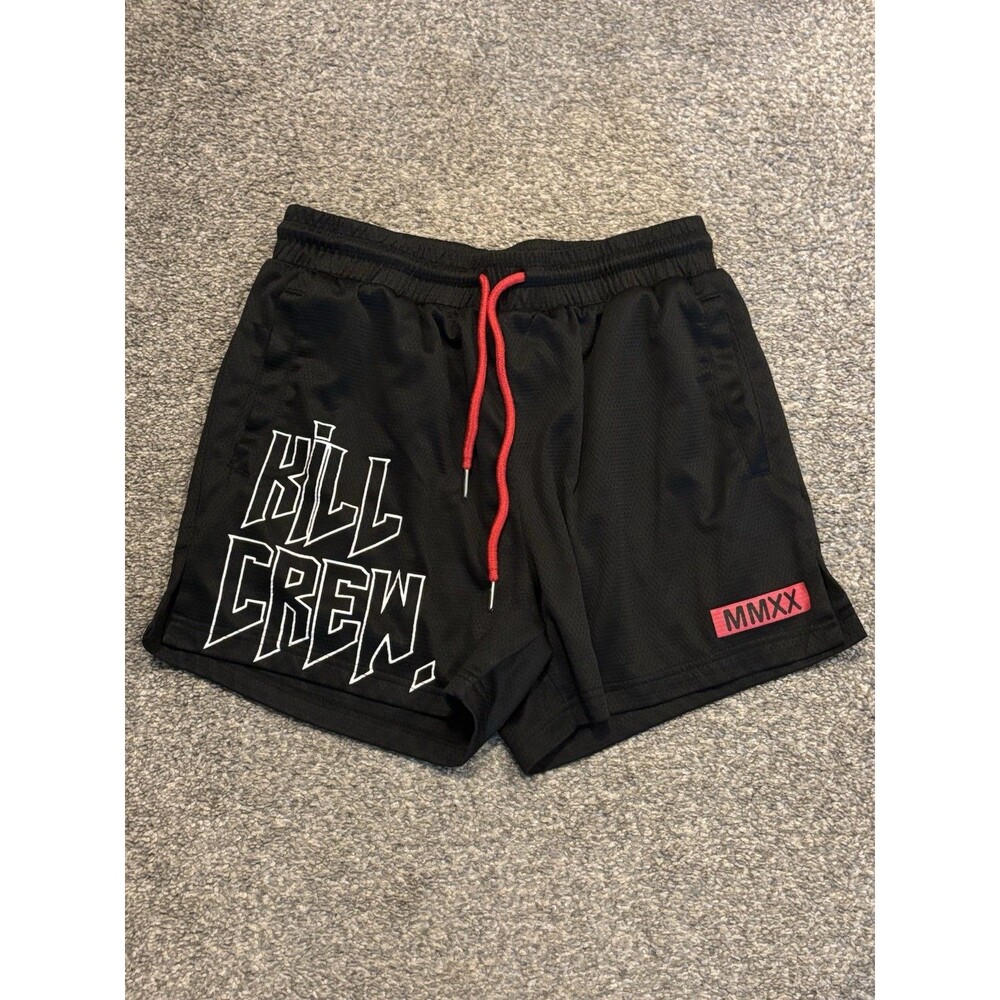 Kill Crew Men's Unisex Large Black Muay Thai Shorts Mid Thigh Cut